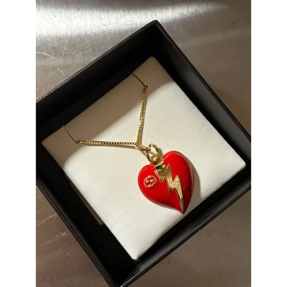Authentic Gucci Red Heart Zipper Charm & Box Unbranded 16” Gold-Plated Chain - Picture 9 of 11